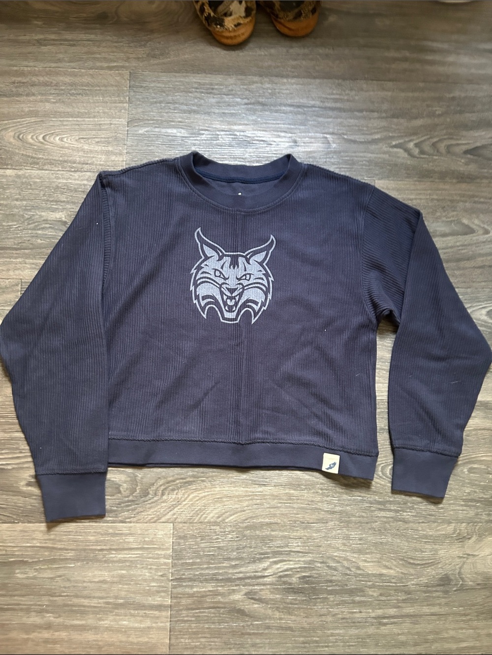 Rivalry Threads Navy Ribbed Crewneck with Bobcat Emblem